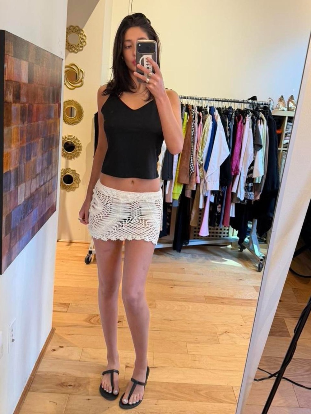 Cream Crochet Mini Skirt